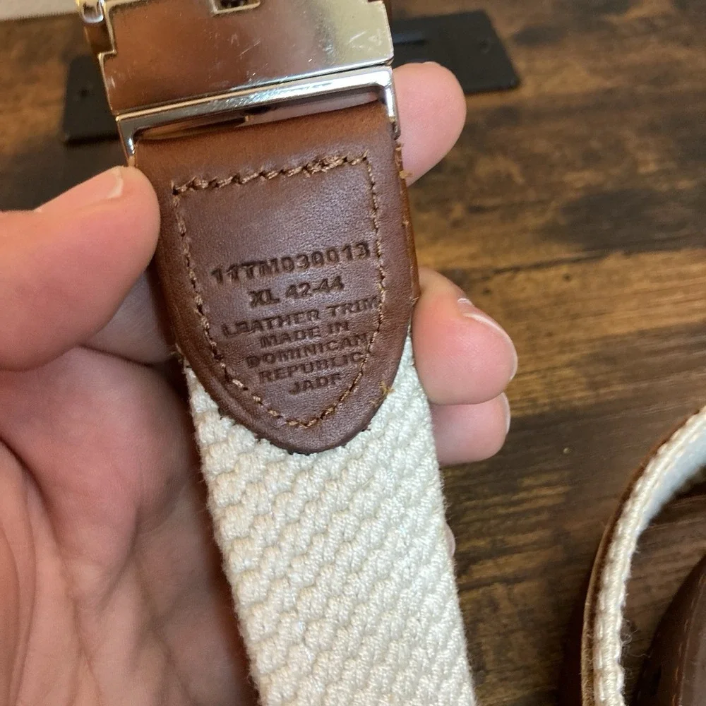 Tommy Bahama Belt Men XL Reversible Braided Woven Leather Trim Fish Logo Stretch